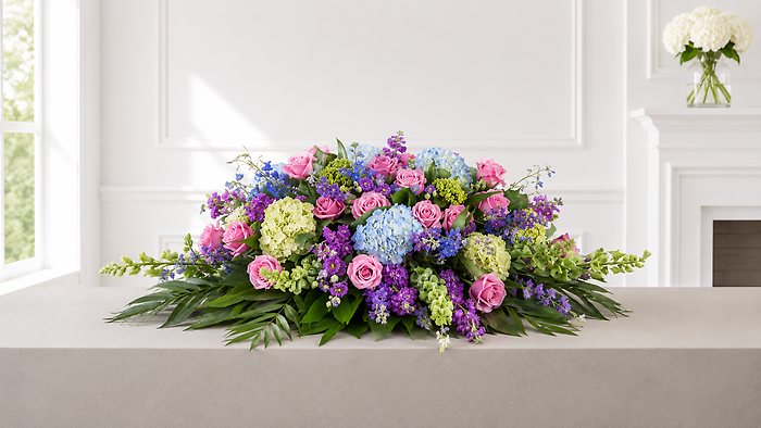 Blushing Garden Tribute Casket Spray