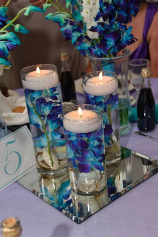 Three Tier Clear Glass Cylinders/BlueBom Orchids/Floating Candle