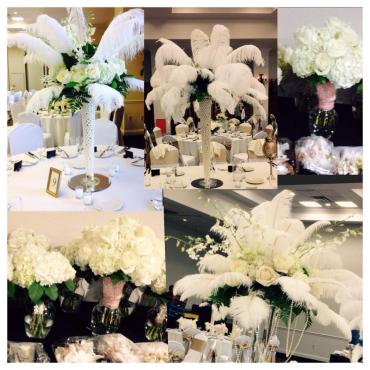 Great Gatsby Flowers, Feathers & Pearls Wedding Centerpieces