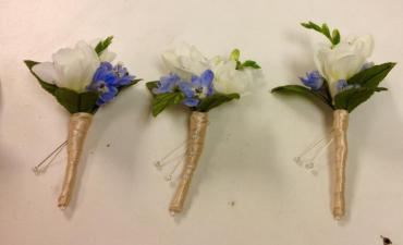 Soft White Freesia/Blue Delphinium Blooms