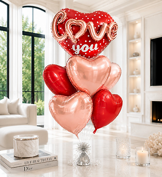 Love You Heart Balloon Bouquet 6 Balloons