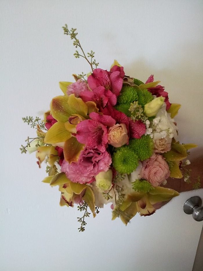 Orchids, Lilies, Lisianthus, Buttons, Eucalyptus Bouquet