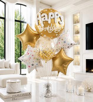 Gold Birthday Balloon Bouquet  (6 Balloons)