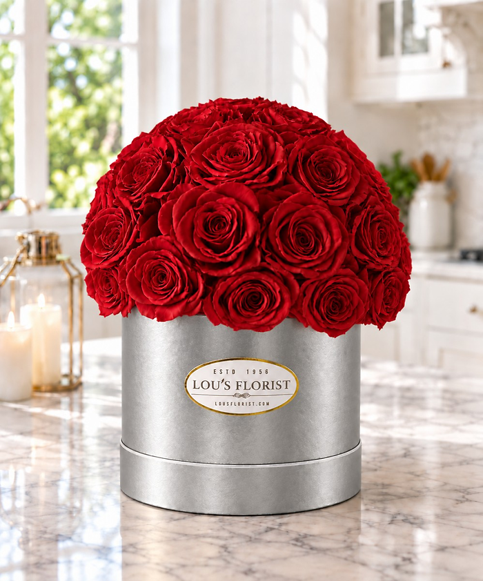Scarlet Elegance Rose Hatbox