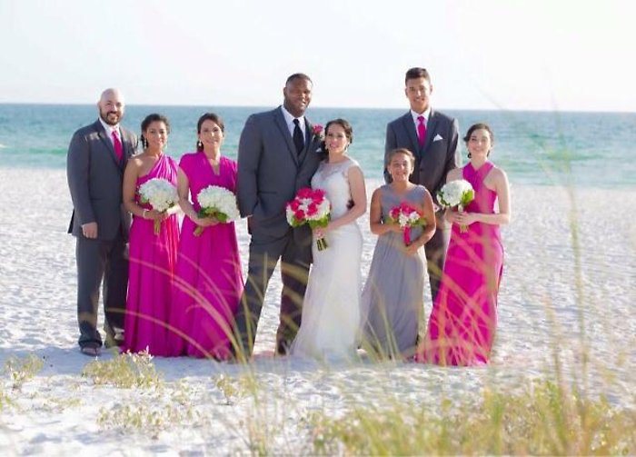 White Hydrangeas with Hot Pink Floyd Roses