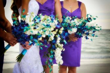 Blue Bom Orchid/White Stock Bridesmaids Bouquets