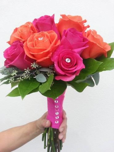 Orange & Hot Pink Rose Bouquet