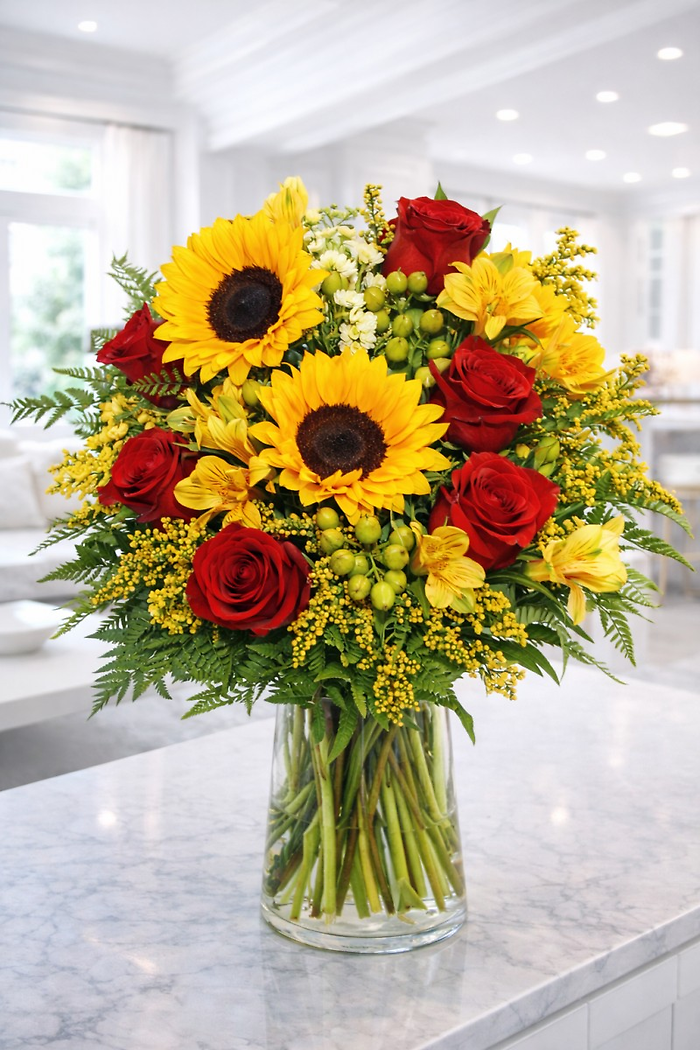 Sunflowers And Roses