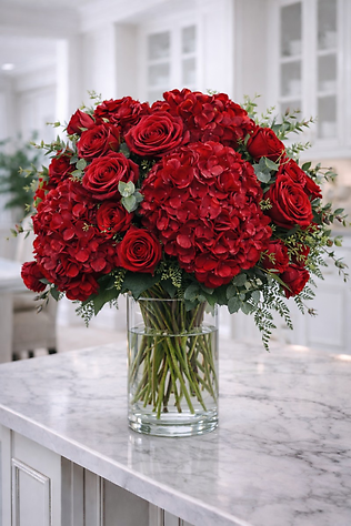 Red Hydrangeas and Reds Roses